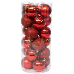 WAKESHOME - 24 Esferas Navideña 6cm Bambalinas Adornos Arbolito Navidad Rojo Brillante