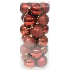 WAKESHOME - 24 Esferas Navideña 6cm Bambalinas Adornos Arbolito Navidad Rojo