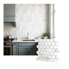 MERCAR RAY - Caja 10 Mosaicos Salpicadero Autoadhesivo PVC Aluminio Panal Mármol-Plata 31,2x32 cm