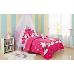GENERICO - CUBRECAMA DE NIÑA 1.5 DISEÑO UNICORNIO TELA QUILT DN