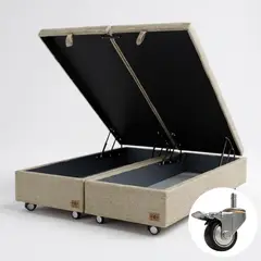 BLOCCARE - Base Cama Baul Super King Dividida Beige Con Ruedas Deluxe Con refuerzo