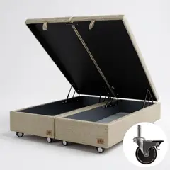 BLOCCARE - Base Cama Baul Super King Dividida Beige Con Ruedas Pyton Con refuerzo