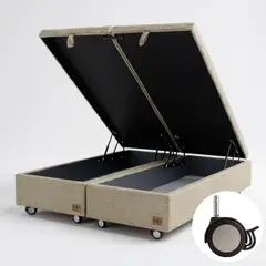 BLOCCARE - Base Cama Baul Super King Dividida Beige Con Ruedas Logo Con refuerzo