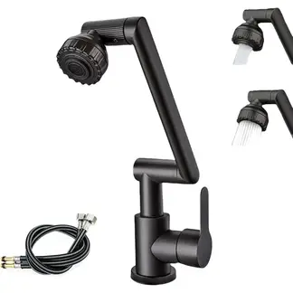 KUANGYE - Llaves para Lavabo Baño 1080° Giratorias Grifo acero inoxidable de Cocina modo dual con 2 manguera
