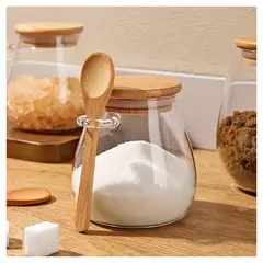 GENERICO - Frasco de vidrio con tapa de bambu para alimentos