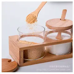 GENERICO - Frascos con Tapa de Bambu Especieros + Bandeja + Cuchara Madera