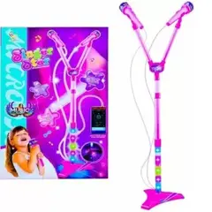 GENERICO - PACK X 3 MICRÓFONO DOBLE DE JUGUETE CON PILAS Y SOPORTE