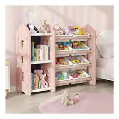 HOMEBRANDT - Estante Organizador De Juguetes 8 Bandejas Niños Beben Rosado