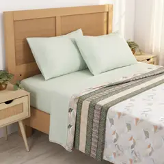 MASHINI - Sábana 144 Hilos Estampado Garden Algodón Poliéster 2 Plazas