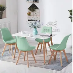 CORI CORI - Juego de Comedor Mesa Rectangular Melamina Blanca 120x80cm + 4 Sillas Tulip