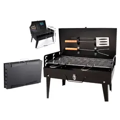 GENERICO - Parrilla a carbon Tipo Maleta + Utensilios 44X32CM