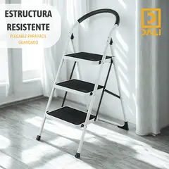 GENERICO - Escalera Plegable 3 Peldaños – Metal Resistente 150 kg Blanco