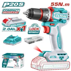 TOTAL - Taladro atornillador 13mm 20v 1 bateria 2.0+cargador+acc tdli205582-7