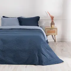 MASHINI - Set Quilt Liso 2 Plazas 220x240 + Sabana Liso Azul + Fundas