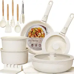 UMEXUS - Batería De Cocina 21 Piezas Doble Fondo Acero Inoxidable antiadherente