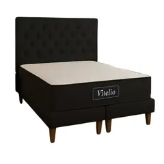 GENERICO - Cama 2 Plazas Con Colchon Negro Capitone