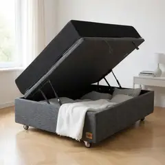 BLOCCARE - Cama Baul 1.5 Plazas L200 + Colchon Black L200 / Ruedas Pyton / Con refuerzo (Gris)