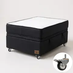 BLOCCARE - Cama Baul 1.5 Plazas L200 + Colchon Black L200 / Ruedas Deluxe / Con refuerzo (Negro)
