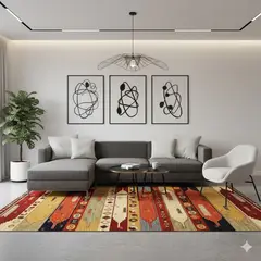 GENERICO - ALFOMBRA MODERNA JUVENIL DISEÑO NATIVO MULTICOLOR 180X200 DELGADA LISA TF