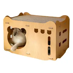 GENERICO - Casa De Madera Con Rascador Para Gato 45x30x29cm
