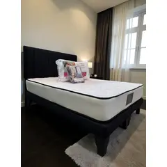 GENERICO - Cama 2 Plazas Negro Henko Premium Base + Respaldo + Colchon + Almohadas + Juego de sabana