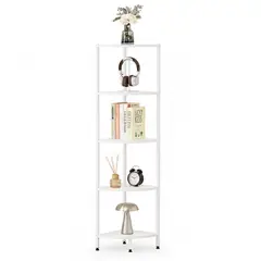 JOYTEK - Estante Esquinero Blanco de Metal y Madera 5 Niveles 140.5x32×32 cm