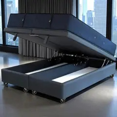 BLOCCARE - Cama Baul Super King + Colchon CIC Super Premium Ruedas Pyton Con refuerzo Gris