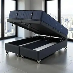 BLOCCARE - Cama Baul Super King + Colchon CIC Super Premium Ruedas Pyton Con refuerzo Negro