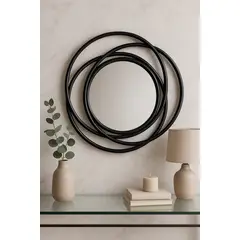 GENERICO - Espejo Redondo Minimalista con Marco Negro 50x50x25cm