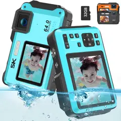 GENERICO - Cámara Sumergible 5K 64MP con WiFi y Doble Pantalla Zoom 16X - Celeste