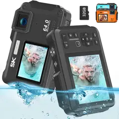GENERICO - Cámara Sumergible 5K 64MP con WiFi y Doble Pantalla Zoom 16X - Negra