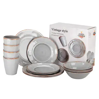 CHEFCHOICE - Set 16 Pcs Juego De Vajilla Completo Melamina Color Gris Chef Choice