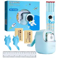 ANENG - 16 Pieza Juego De Lápices Con Manual Sacapunta De Escritorio Azul