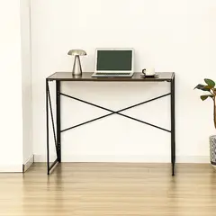 JOYTEK - Mesa Escritorio Plegable de Metal y Madera Nogal 100x50x75 cm