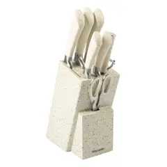 HAUSSEN - Taco Cuchillos Acero Con Tijera y Pelador Infini Set 8 Pcs - Blanco