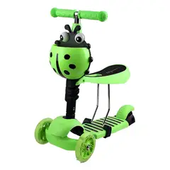 GENERICO - Scooter Monopatín Ruedas Led Niños 3 En 1 Ajustable Chinita Verde