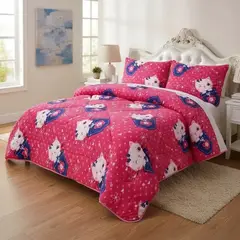DIANA - COBERTOR DE NIÑA PARA INVIERNO PLUSH CON CHIPORRITO 1.5 PLAZA CON DISEÑO FUCSIA GATITA_.