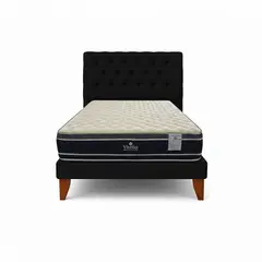 GENERICO - Cama Plaza y Media Negra + Colchon Grosor 28 cm