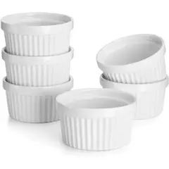 GENERICO - Set 6 Pocillos Ramekin Ceramica Blanco 8cm Cocina Horno