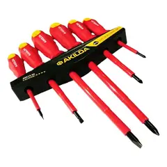 GENERICO - Juego 6 Destornilladores Electricista Aislados 1000v Akilda