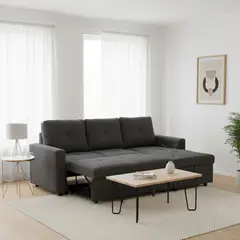 DANIELS - Sofá Cama Seccional 2 Plazas Moderno Lino Grueso Gris Reversible Wing