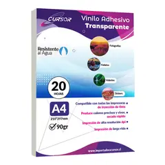 CURSOR - Vinilo Adhesivo Transparente Resistente Al Agua A4 20 Hojas