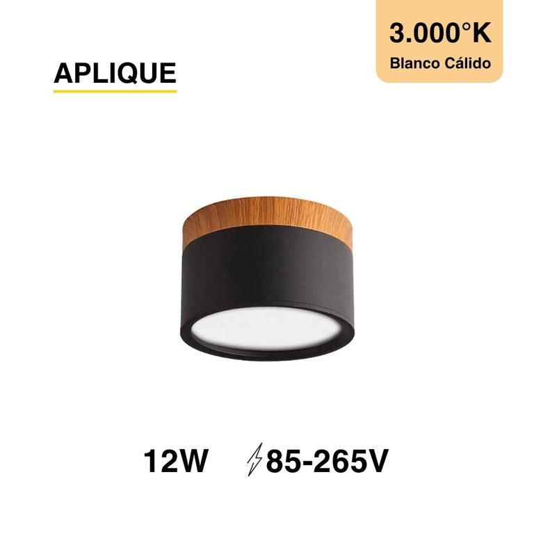 Aplique LED Negro y Madera 12W 110x70mm