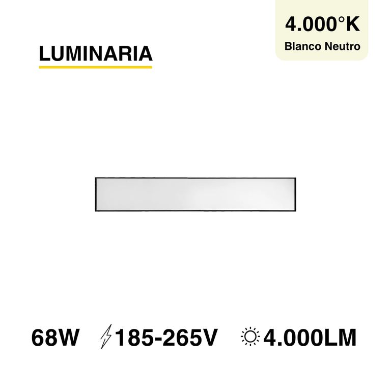 Luminaria lineal LED 68W negro Blanco Neutro 4000lm 185-265Vac