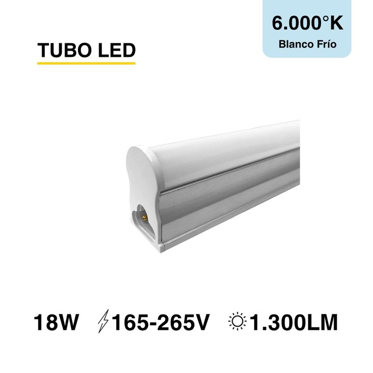 Tubo LED T5 blanco frío 1300lm 165-265V 18W Conexión 2 lados 12m