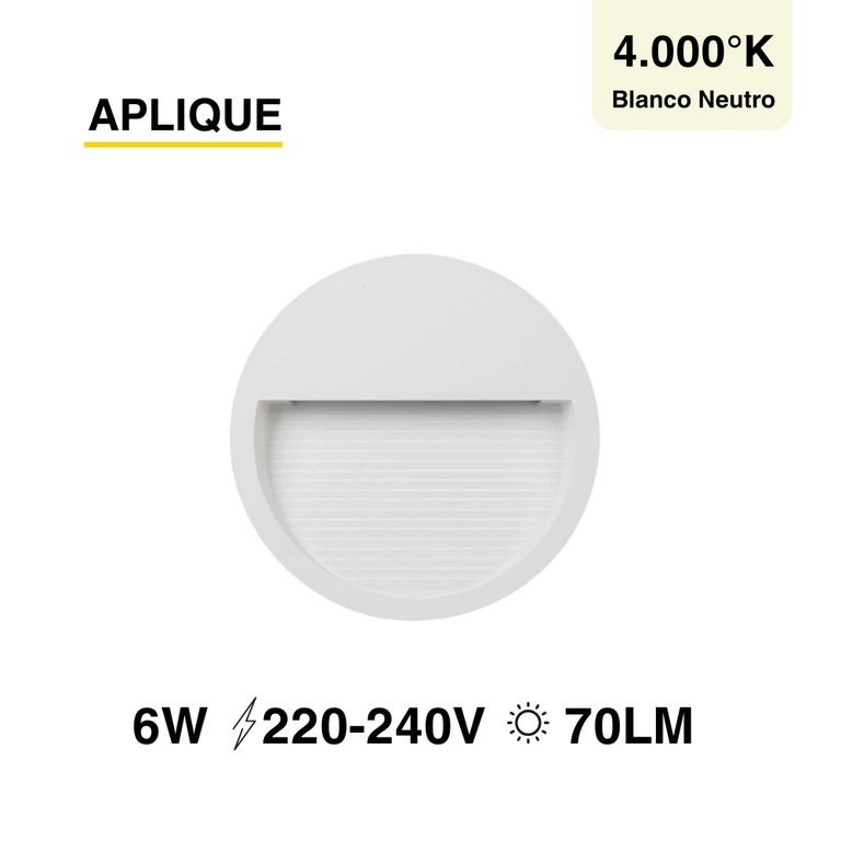 Aplique Exterior Blanco WALL ROUND LED 6W Blanco Neutro 12cm 220-240V