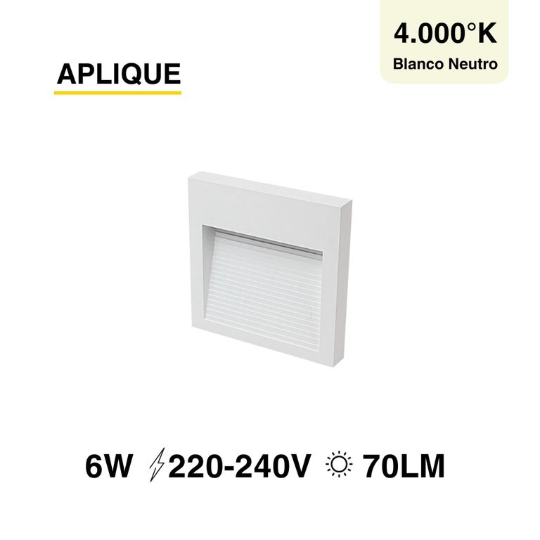 Aplique Exterior Blanco WALL SQUARE LED 6W Blanco Neutro 12x12cm 220-240V