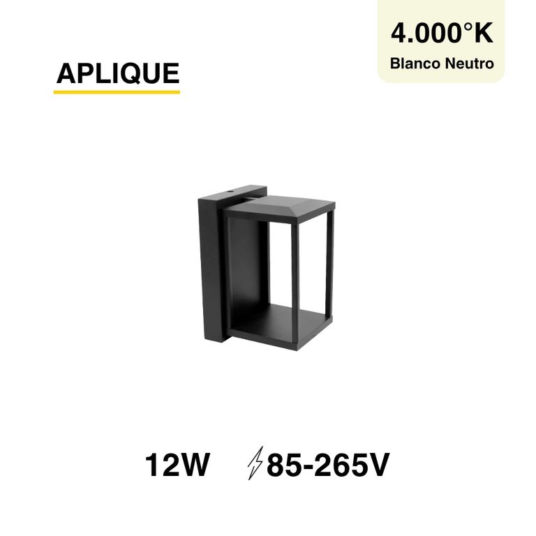 Aplique de Muro Exterior LED 12W Blanco Neutro 4000K Negro