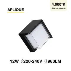 DEMASLED - Aplique Exterior de Muro Cuadrado Negro 12W Blanco Neutro 4000K IP65