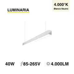 DEMASLED - Luminaria lineal LED 40W Cromado Blanco Neutro 4000lm 85-265Vac
